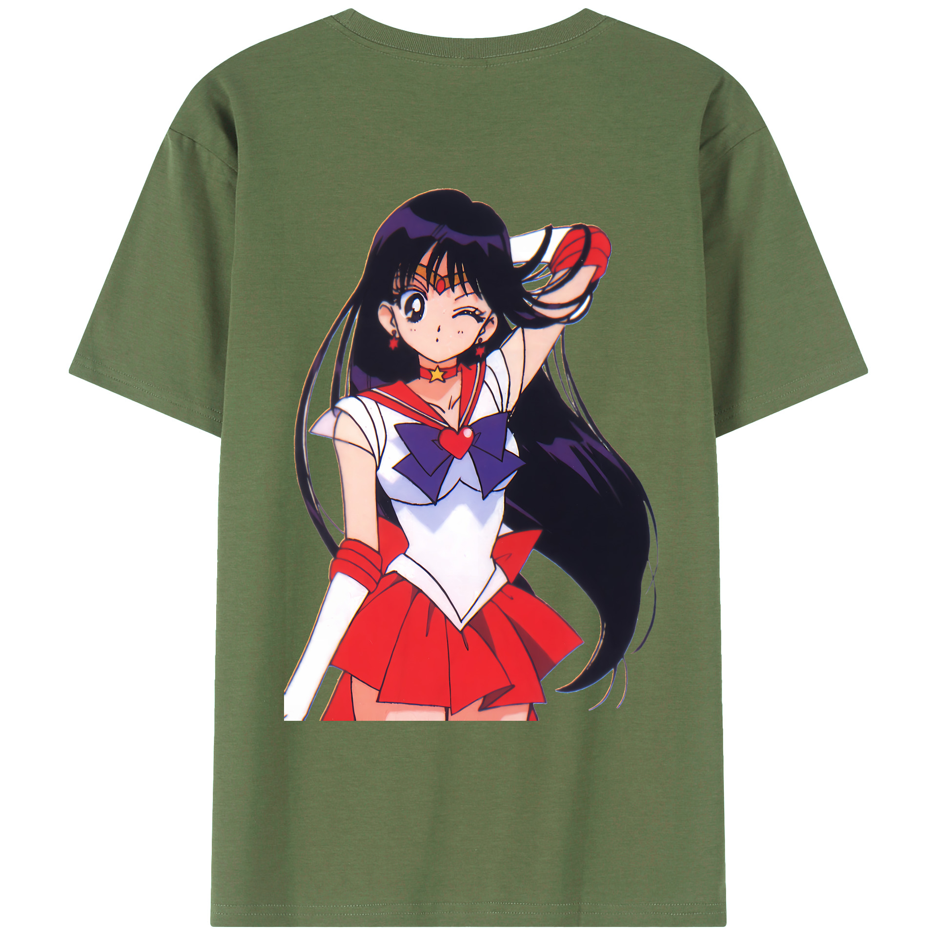 （画像用） 美少女戦士セーラームーン 火野レイ ひの レイ Sailor Moon Hino Rei （セーラーマーズ,Sailor Mars） 綿100％ メンズ半袖Tシャツ（バックプリント） 通気性